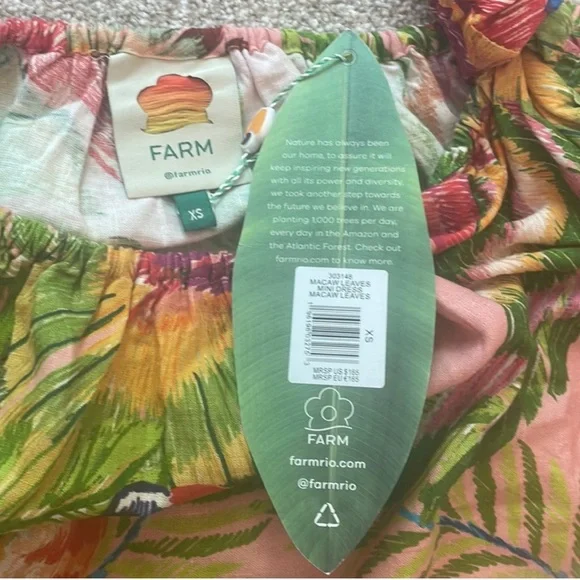 Farm Rio Macaw Leaves Linen-Blend Cutout Mini One-Shoulder Dress, sz XS - Picture 9 of 12